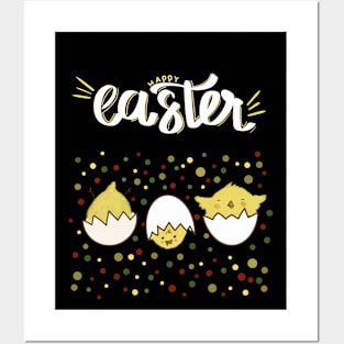 Happy Easter greeting funny chick white text Posters and Art